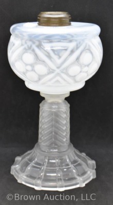 Frosted clear opalescent 9" kerosene lamp base, nice overall pattern - 3