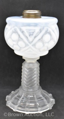 Frosted clear opalescent 9" kerosene lamp base, nice overall pattern - 4