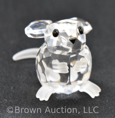 Swarovski silver crystal, #7631 Large Mouse figurine with black gemstone eyes, frosted feet and tail, 1"h x 1 1/2"w, includes box, no base - 2