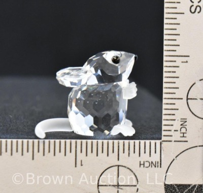 Swarovski silver crystal, #7631 Large Mouse figurine with black gemstone eyes, frosted feet and tail, 1"h x 1 1/2"w, includes box, no base - 6