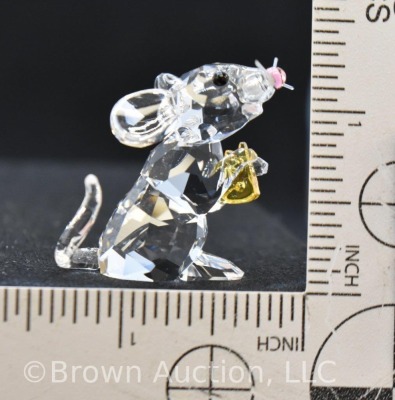 Swarovski silver crystal, #5004691 Mouse figurine with black gemstone eyes, yellow cheese, pink nose, 1 1/4"h x 21 1/4w, includes box - 6