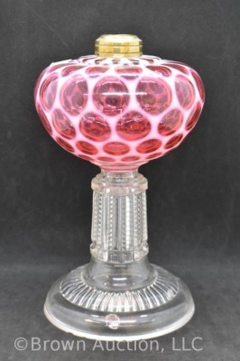 Cranberry opalescent Honeycomb 8.5" kerosene lamp base - 2