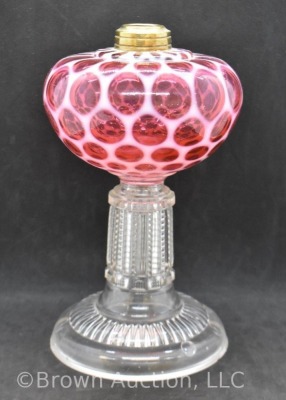 Cranberry opalescent Honeycomb 8.5" kerosene lamp base - 3