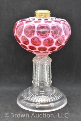 Cranberry opalescent Honeycomb 8.5" kerosene lamp base - 4