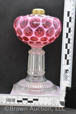 Cranberry opalescent Honeycomb 8.5" kerosene lamp base - 8