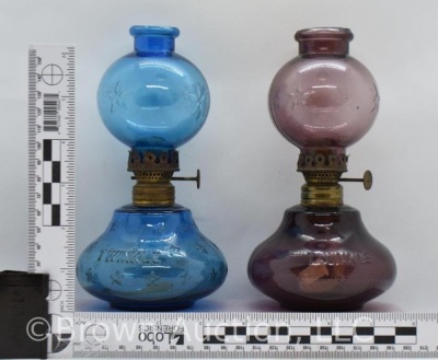 (2) Miniature â€œTwinkleâ€ Star oil lamps, 7"h, amethyst and cobalt - 12