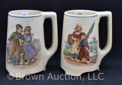 (2) Roseville Creamware Dutch 5"h mugs (1 has very small foot nick)