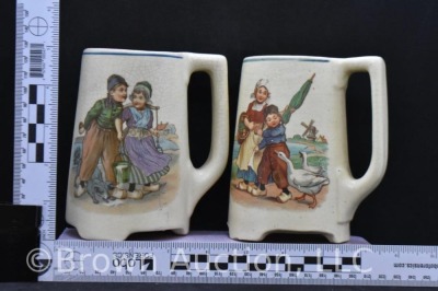 (2) Roseville Creamware Dutch 5"h mugs (1 has very small foot nick) - 9