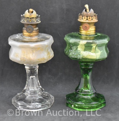 (2) Matching miniature oil lamps, 1-green, 1-clear - 2