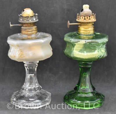 (2) Matching miniature oil lamps, 1-green, 1-clear - 3