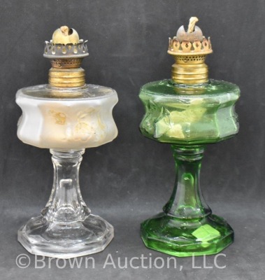 (2) Matching miniature oil lamps, 1-green, 1-clear - 4