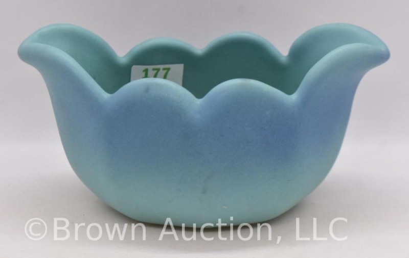 Van Briggle tulip-shaped bowl, turquoise blue, 5.25"l x 2.5" x 2.5"