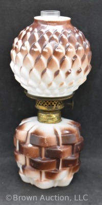 Pineapple in a Basket miniature oil lamp, milk glass, 7.25"h - 3