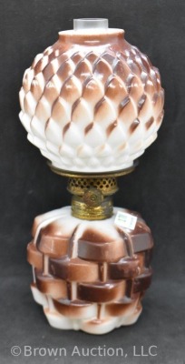 Pineapple in a Basket miniature oil lamp, milk glass, 7.25"h - 4