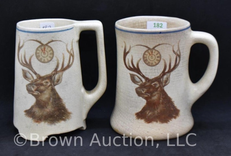 (2) Roseville Creamware Elks Club 5"h mugs