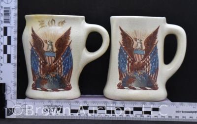 (2) Roseville Creamware F.O.E. 5"h mugs - 8