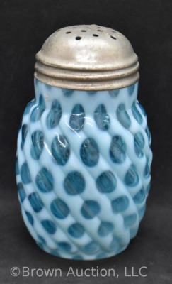 Blue opalescent Coin Dot swirl sugar shaker, 5" tall - 2