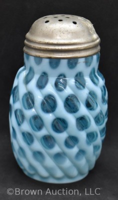 Blue opalescent Coin Dot swirl sugar shaker, 5" tall - 3