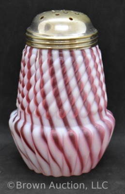 Cranberry opalescent swirl sugar shaker, 5" tall - 2