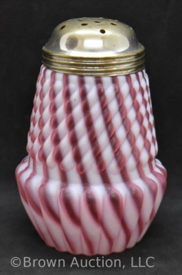 Cranberry opalescent swirl sugar shaker, 5" tall - 3