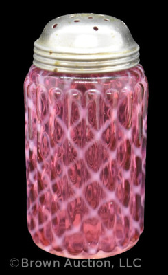 Cranberry opalescent Diamond Optic Lattice sugar shaker, 5"l tall