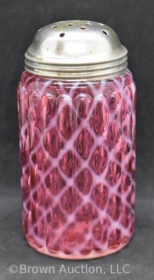 Cranberry opalescent Diamond Optic Lattice sugar shaker, 5"l tall - 2