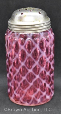 Cranberry opalescent Diamond Optic Lattice sugar shaker, 5"l tall - 3