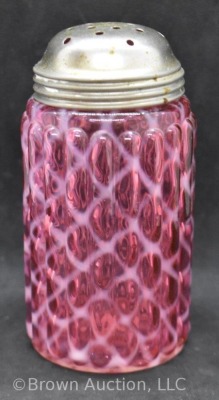 Cranberry opalescent Diamond Optic Lattice sugar shaker, 5"l tall - 4