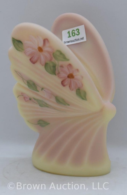 Fenton Rosalene butterfly, handpainted flowers, 4.5" tall