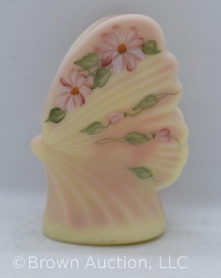 Fenton Rosalene butterfly, handpainted flowers, 4.5" tall - 3