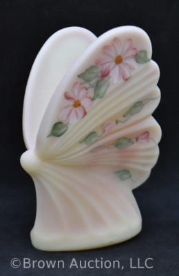 Fenton Rosalene butterfly, handpainted flowers, 4.5" tall - 6