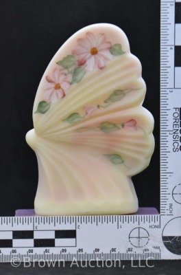 Fenton Rosalene butterfly, handpainted flowers, 4.5" tall - 7