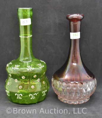 (2) Bitter's bottles, 1-green with enameled flowers and 1-ruby stained - 8