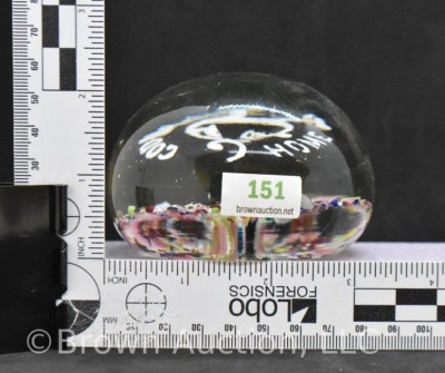 Glass multi-color "God Bless our Home" paperweight; approx. 3"d x 2"h - 6