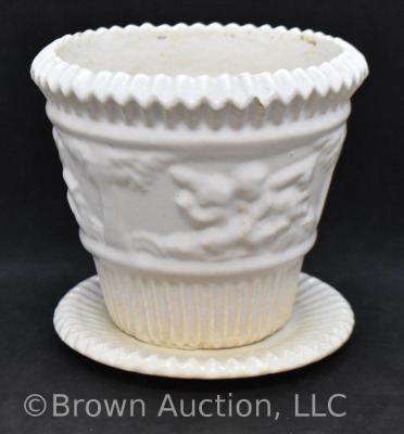 Roseville Donatello 580-4" flower pot with saucer, all white - 2