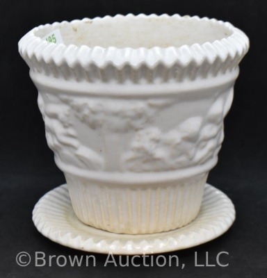 Roseville Donatello 580-4" flower pot with saucer, all white - 3