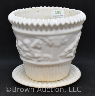 Roseville Donatello 580-4" flower pot with saucer, all white - 4