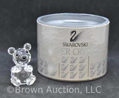 Swarovski silver crystal, #7664 Teddy Bear figurine with black gemstone eyes and nose, 1 1/2"h x 1"w, includes box - 7