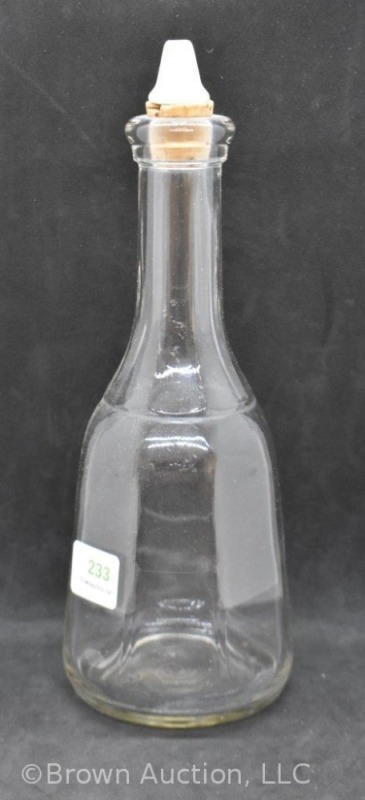 Ribbed clear glass, bell-shaped 9.5"h barber bottle