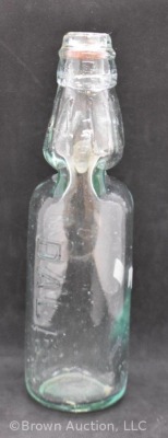 Dale's Witney aqua glass Codd bottle + marble, 9.25" tall - 2