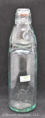 Dale's Witney aqua glass Codd bottle + marble, 9.25" tall - 3