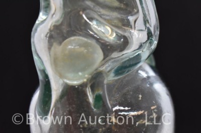 Dale's Witney aqua glass Codd bottle + marble, 9.25" tall - 5