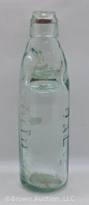 Dale's Witney aqua glass Codd bottle + marble, 9.25" tall - 10