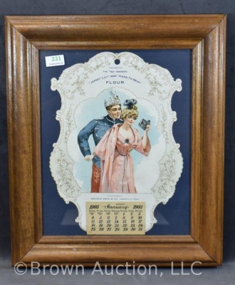 1903 advertising calendar - "Compliments of The Two Winners: Jersey Lily and Hard to Beat Flour, Janesville, Minn), framed size 11" x 13"