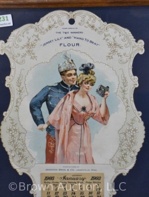 1903 advertising calendar - "Compliments of The Two Winners: Jersey Lily and Hard to Beat Flour, Janesville, Minn), framed size 11" x 13" - 2