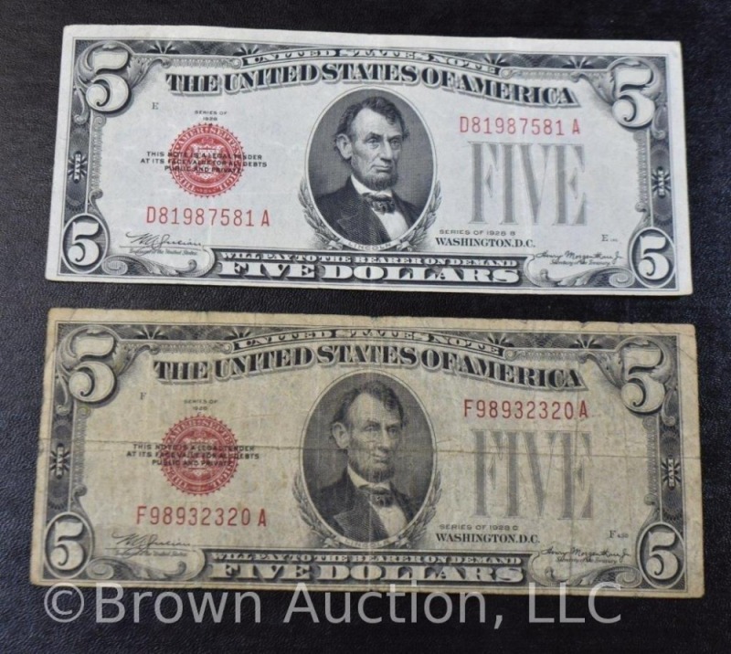 (2) 5 Dollar US Notes - Red Seal