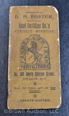 1896 Read Fertilizer Co's. Complete Formulas booklet, compliments of D.H. Foster (New York), 5.5" tall