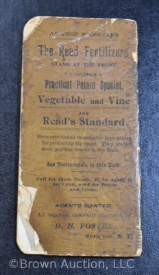 1896 Read Fertilizer Co's. Complete Formulas booklet, compliments of D.H. Foster (New York), 5.5" tall - 2