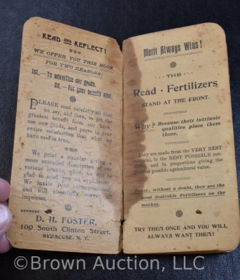 1896 Read Fertilizer Co's. Complete Formulas booklet, compliments of D.H. Foster (New York), 5.5" tall - 5