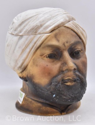 Unm. figural Arab man with turban bisque humidor, 5" tall